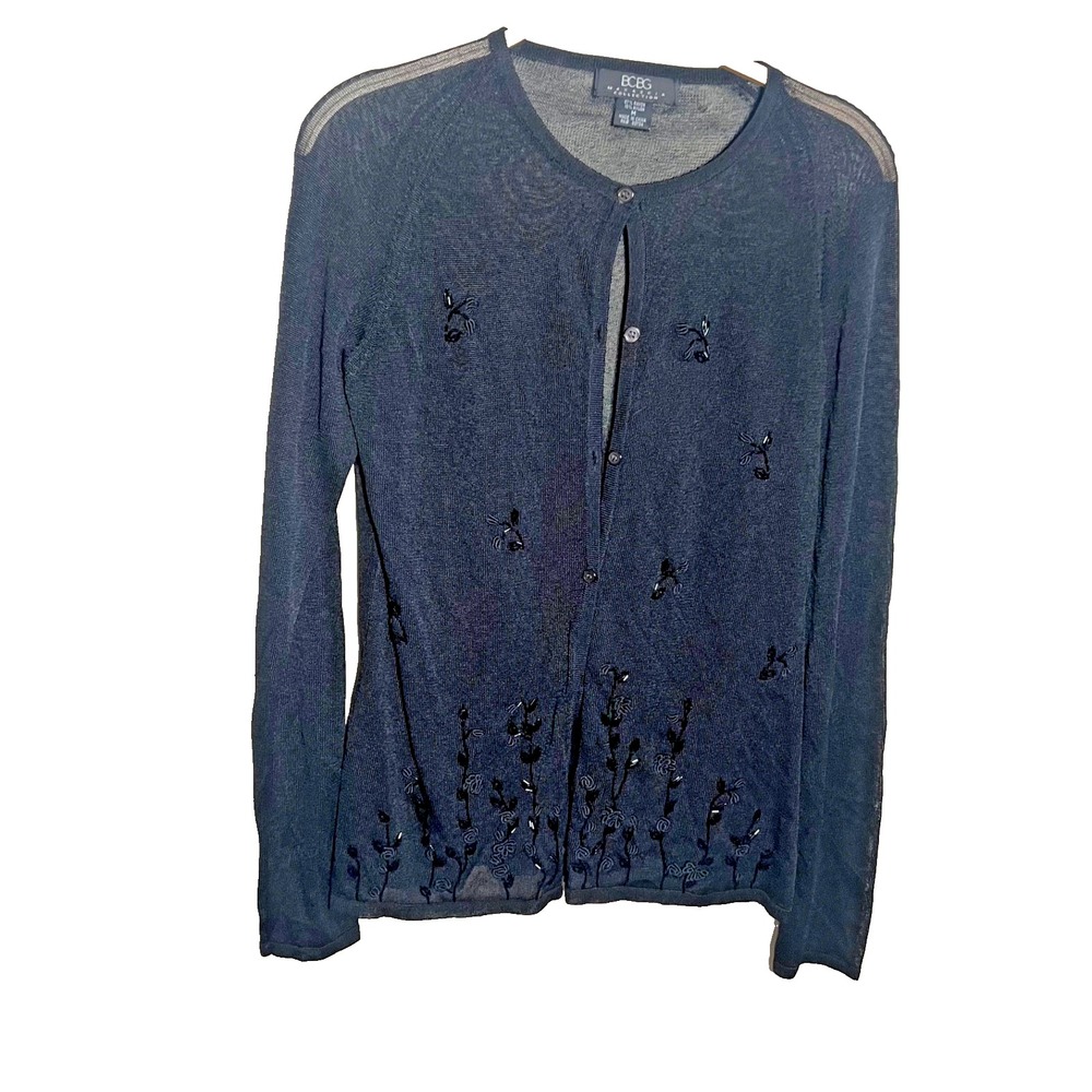 BCBG MaxAzria Vintage Black Cardigan 90s Y2K Whimsigoth Witchy  Embroidered Bead